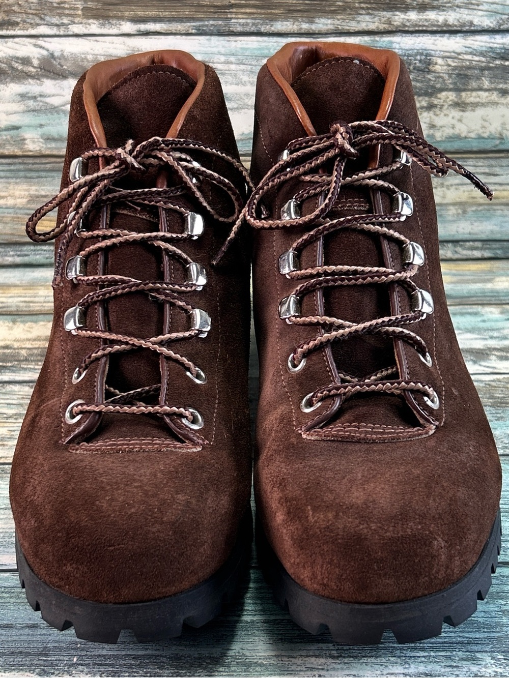 THE ALPS BY FABIANO Vintage Hiking Mountaineering Boots 7.5 Vibram Brown Suede